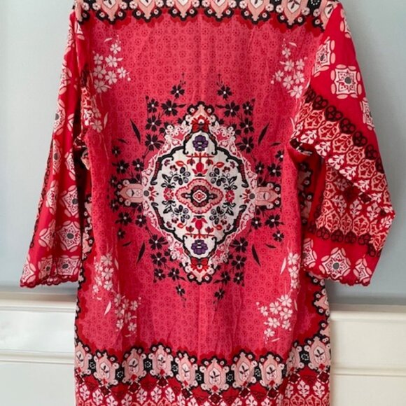 Johnny Was Cotton Embroidered Medallion Floral Tunic Watermelon XL - Picture 3 of 7